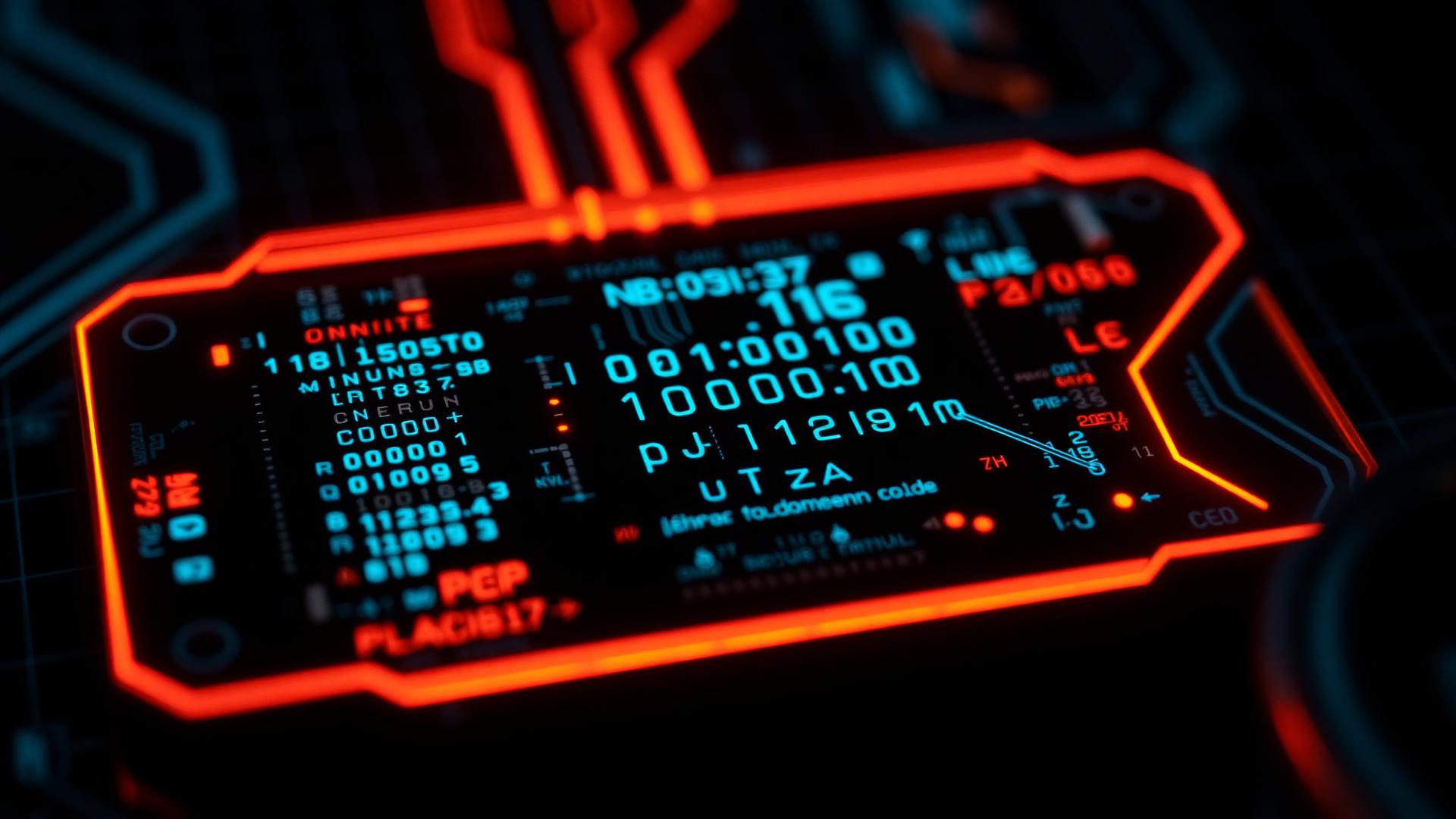 Circuito de ECU com dados hexadecimais holográficos